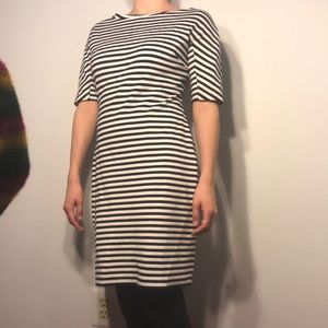 Black and white stripe dress + yellow zipper!